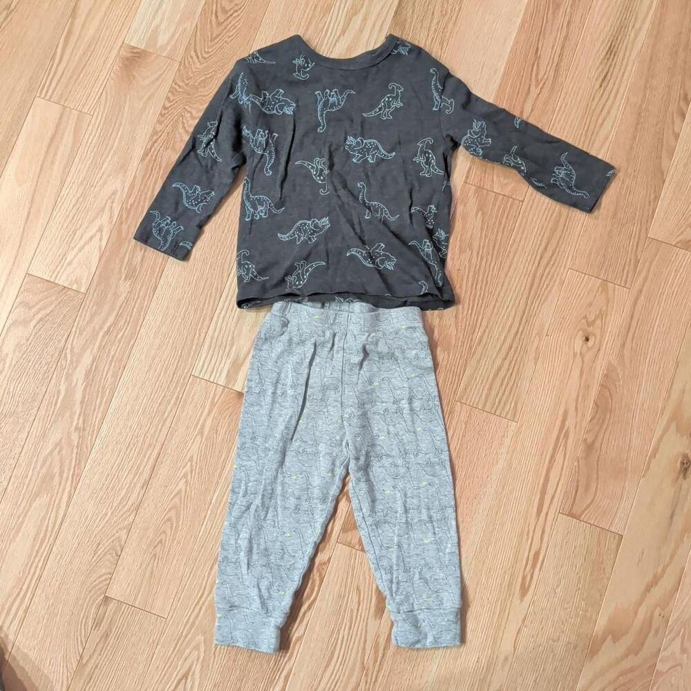 2T Gray dinosaur print kids pajama set